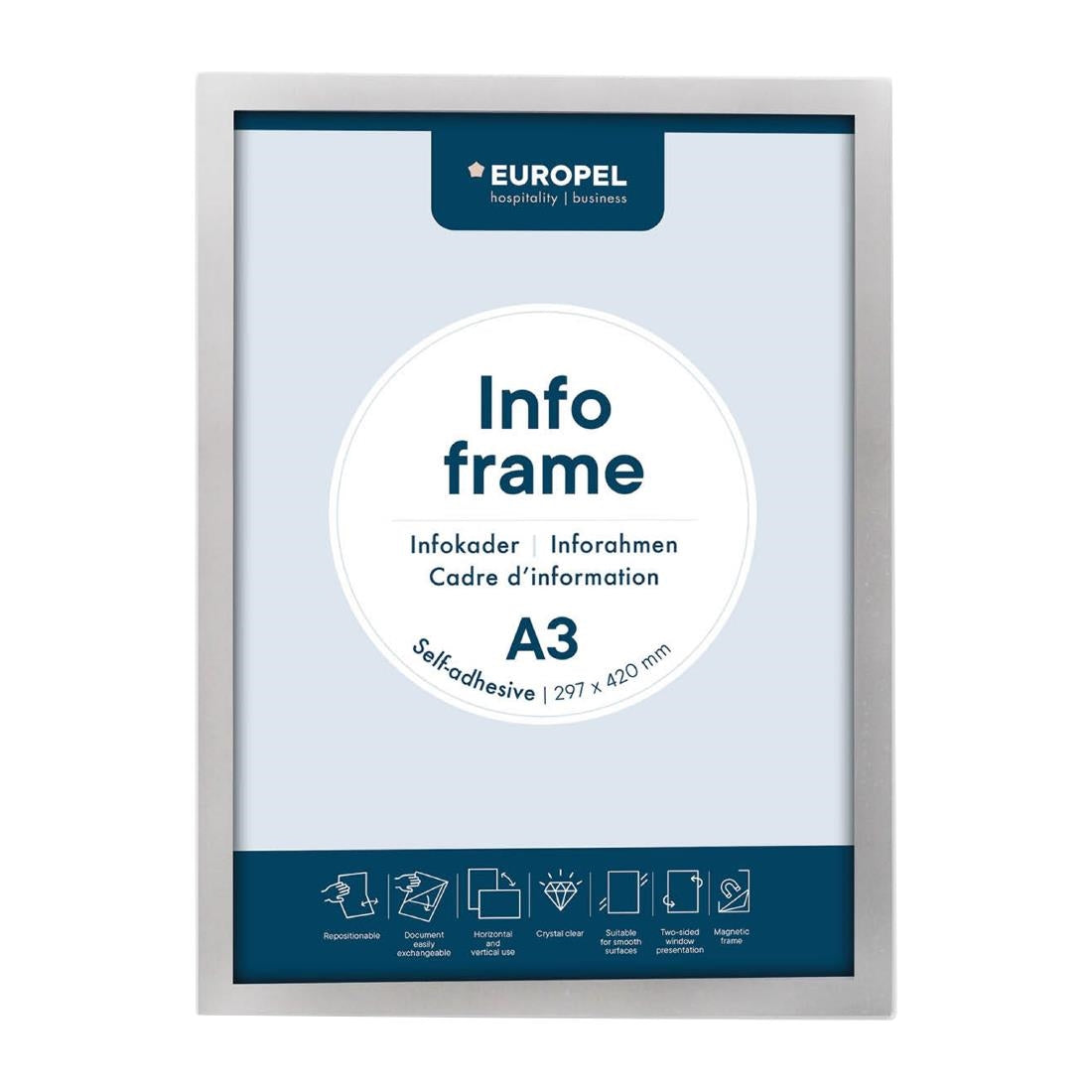Cadres d'affichage autocollants Europel A3 argent (lot de 2) — HU453
