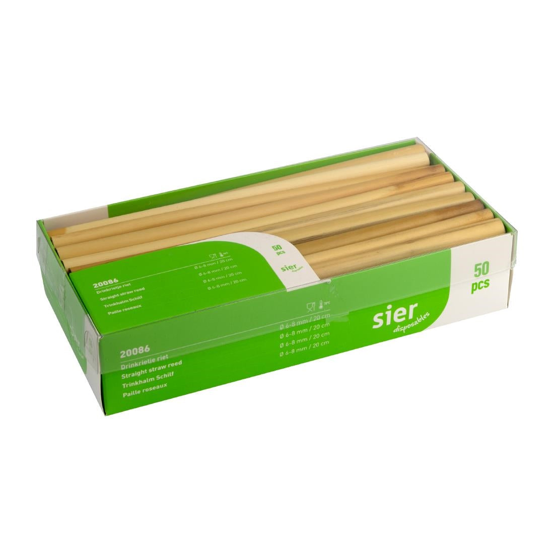 Pailles droites en roseau Sier Disposables 6-8 mm / 20 cm (lot de 50) — HU492