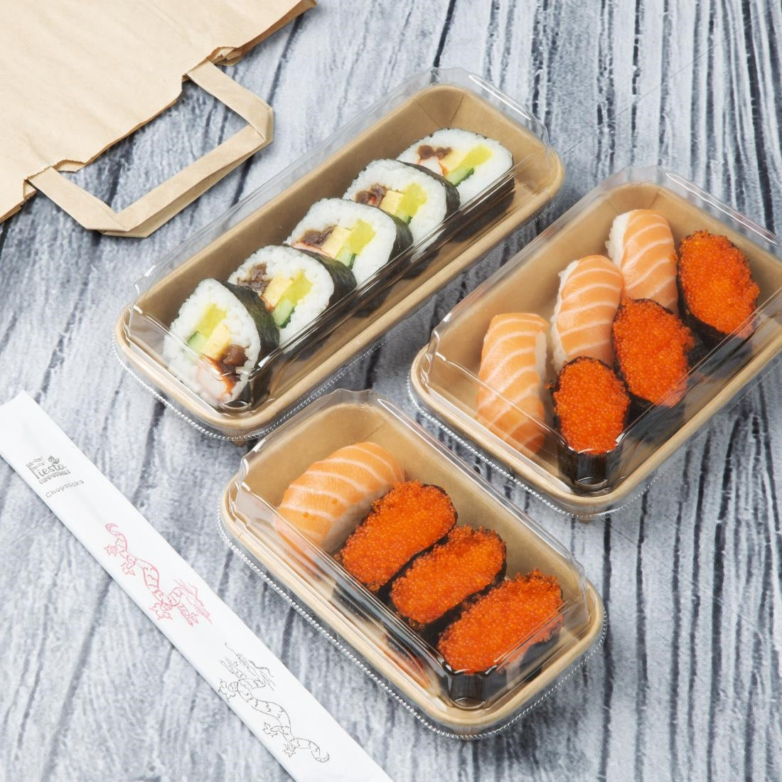 Couvercles en PET pour barquettes à sushi No. 2 Fiesta Recyclable (lot de 300) — HX292