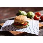 Papier d'emballage burger Fiesta Compostable points bleus 250x300 (lot de 200) — HY783