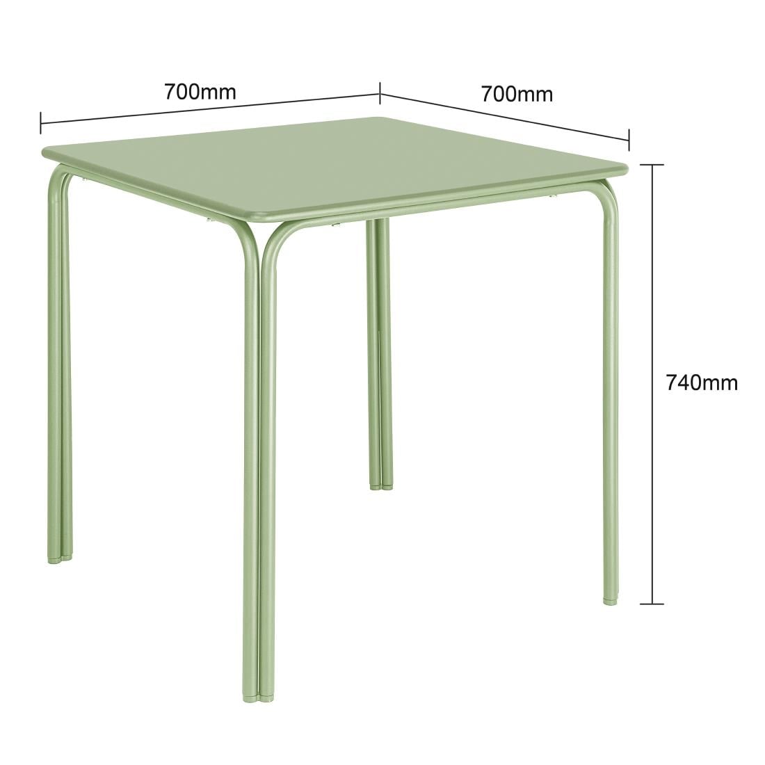Table carrée en acier Bolero Adeline 700mm vert clair — HZ357