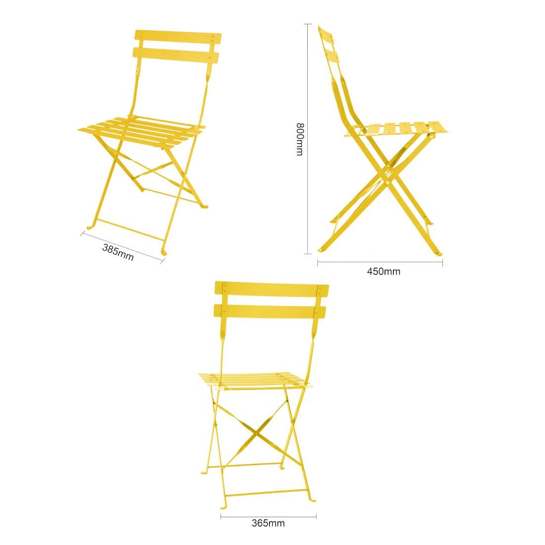 Chaises de terrasse pliantes en acier Bolero Perth jaunes (lot de 2) — HZ365