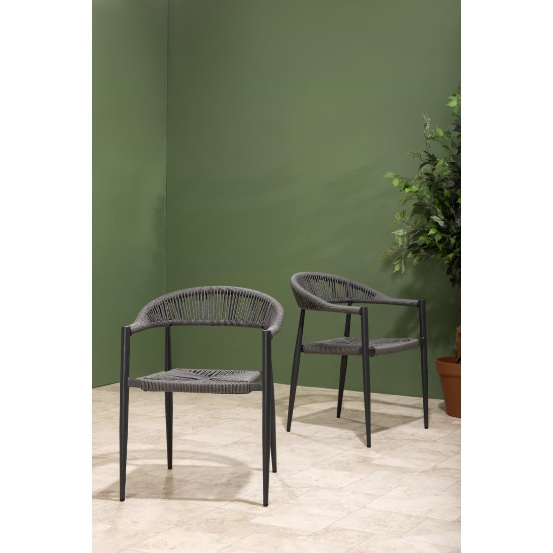 Fauteuils d'extérieur en rotin PE tressé Bolero Eden anthracite (lot de 4) — HZ590