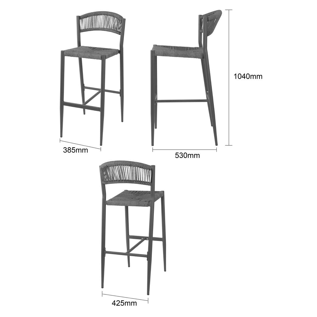 Tabourets de bar d'extérieur en rotin PE tressé Bolero Eden anthracite (lot de 2) — HZ593