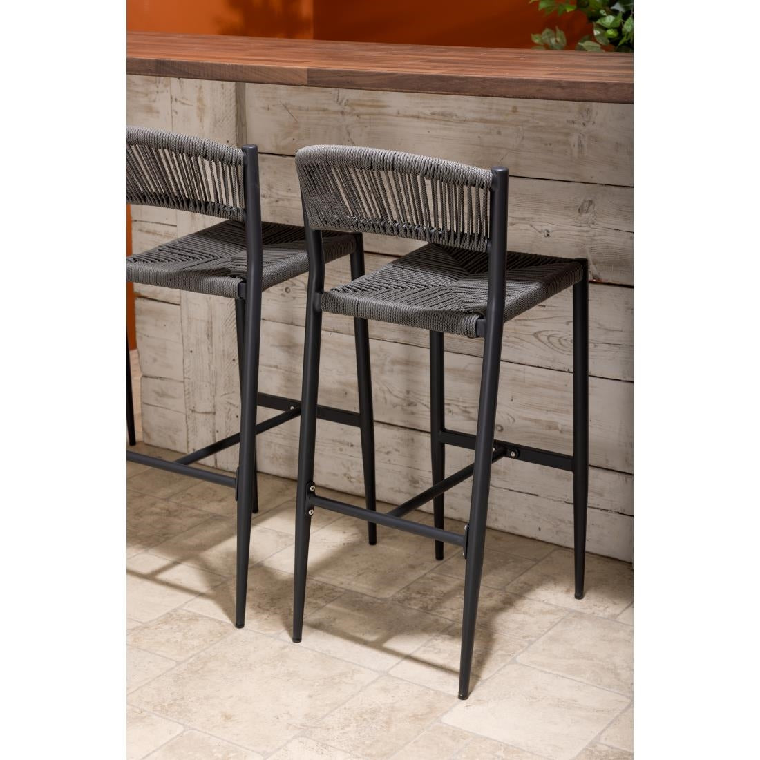 Tabourets de bar d'extérieur en rotin PE tressé Bolero Eden anthracite (lot de 2) — HZ593