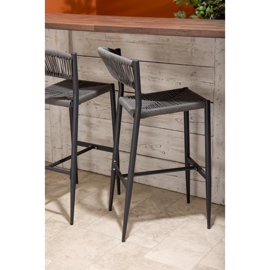 Tabourets de bar d'extérieur en rotin PE tressé Bolero Eden anthracite (lot de 2) — HZ593