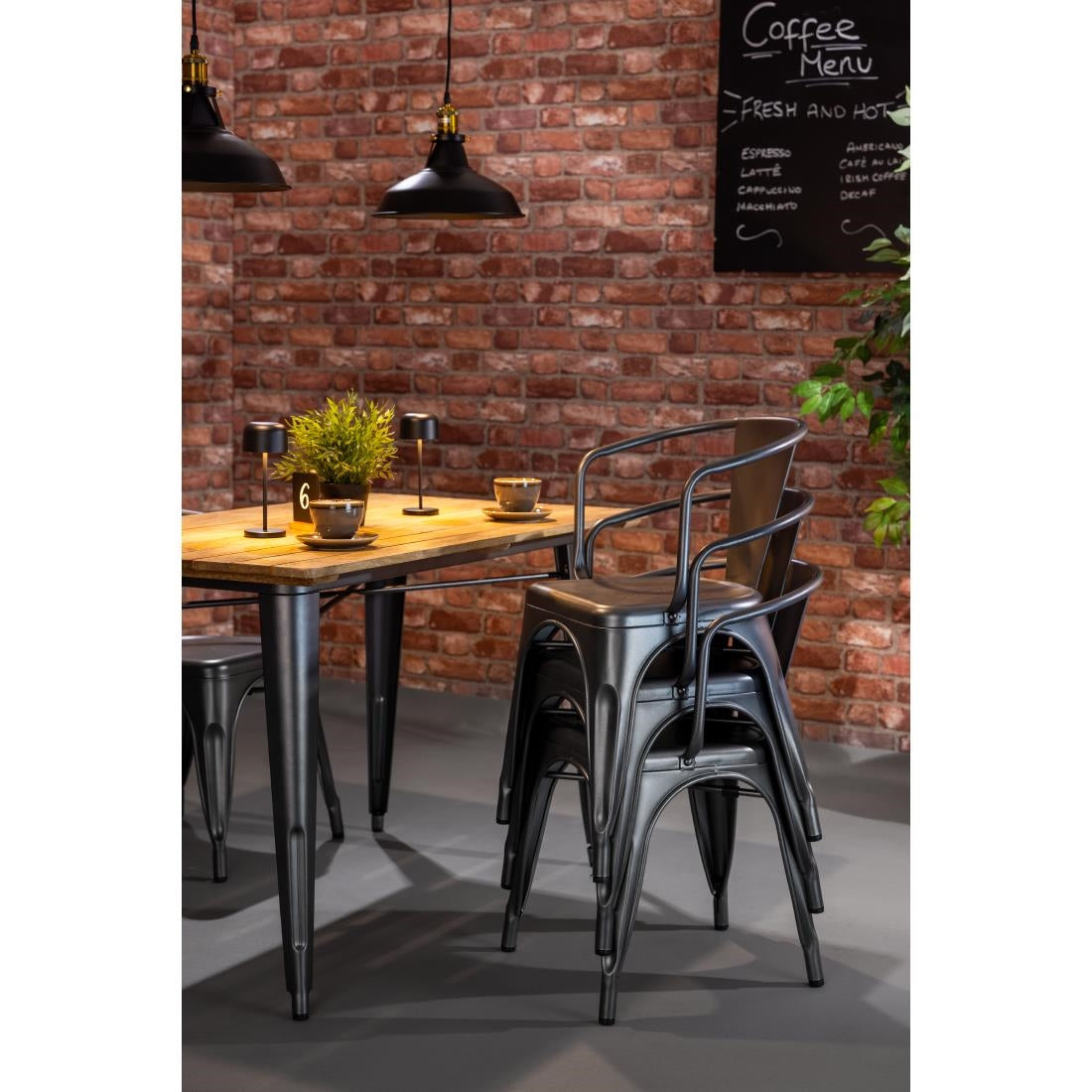 Bolero Bistro Curve Fauteuils Gunmetal (lot de 4) — HZ807