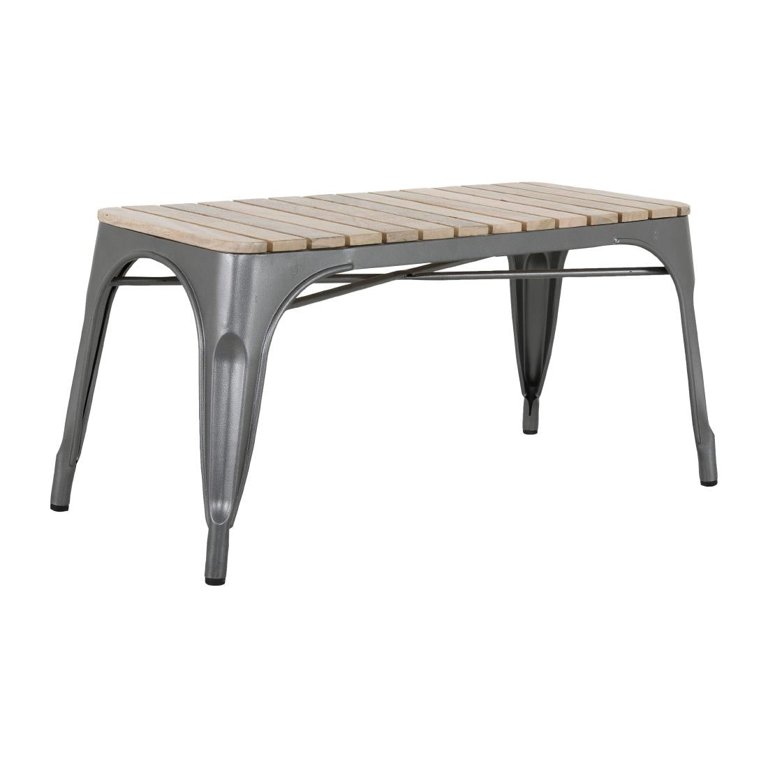 Banc d'intérieur à lattes en bois de manguier et cadre gris acier Bolero Bistro 850 mm (lot de 2) — HZ817