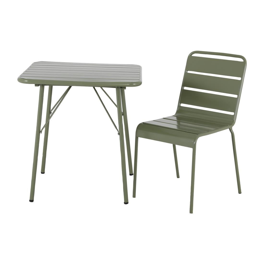 Table pliante à lattes carrée en acier Bolero Amalfi 700 mm vert olive — HZ820