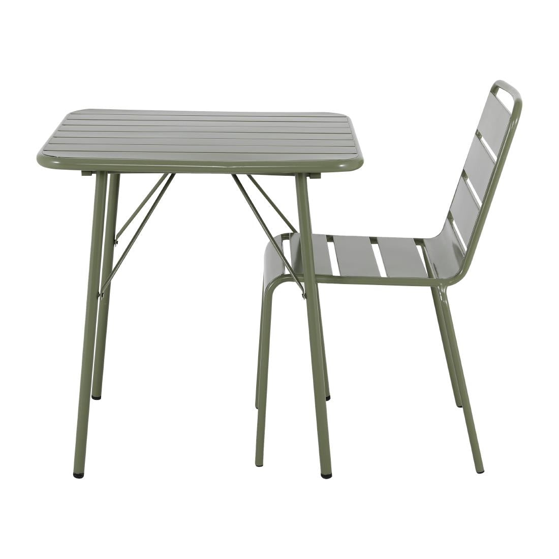 Table pliante à lattes carrée en acier Bolero Amalfi 700 mm vert olive — HZ820
