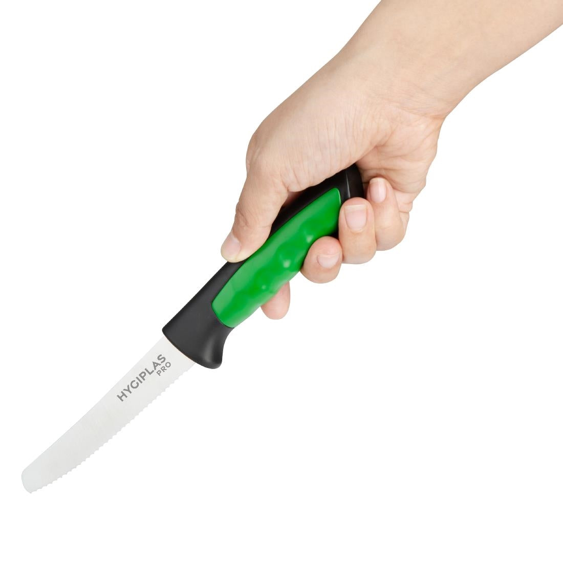 Couteau à tomate denté Hygiplas Pro vert 10cm — JD222