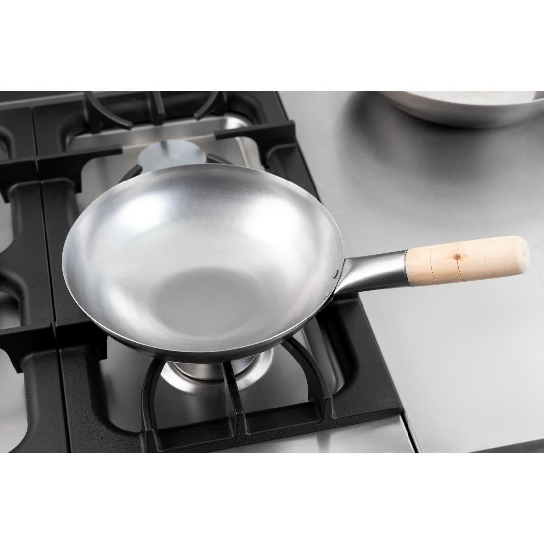 Wok fond plat en acier doux Vogue 254mm — K295