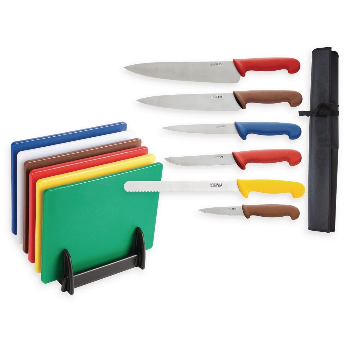 Offre spéciale : Ensemble Hygiplas de planches à découper en polyéthylène basse densité et couteaux (lot de 6 planches et 6 couteaux) — S122