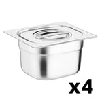 Lot de 4 bacs et couvercles inox 201 Vogue GN 1/6 100mm — S431