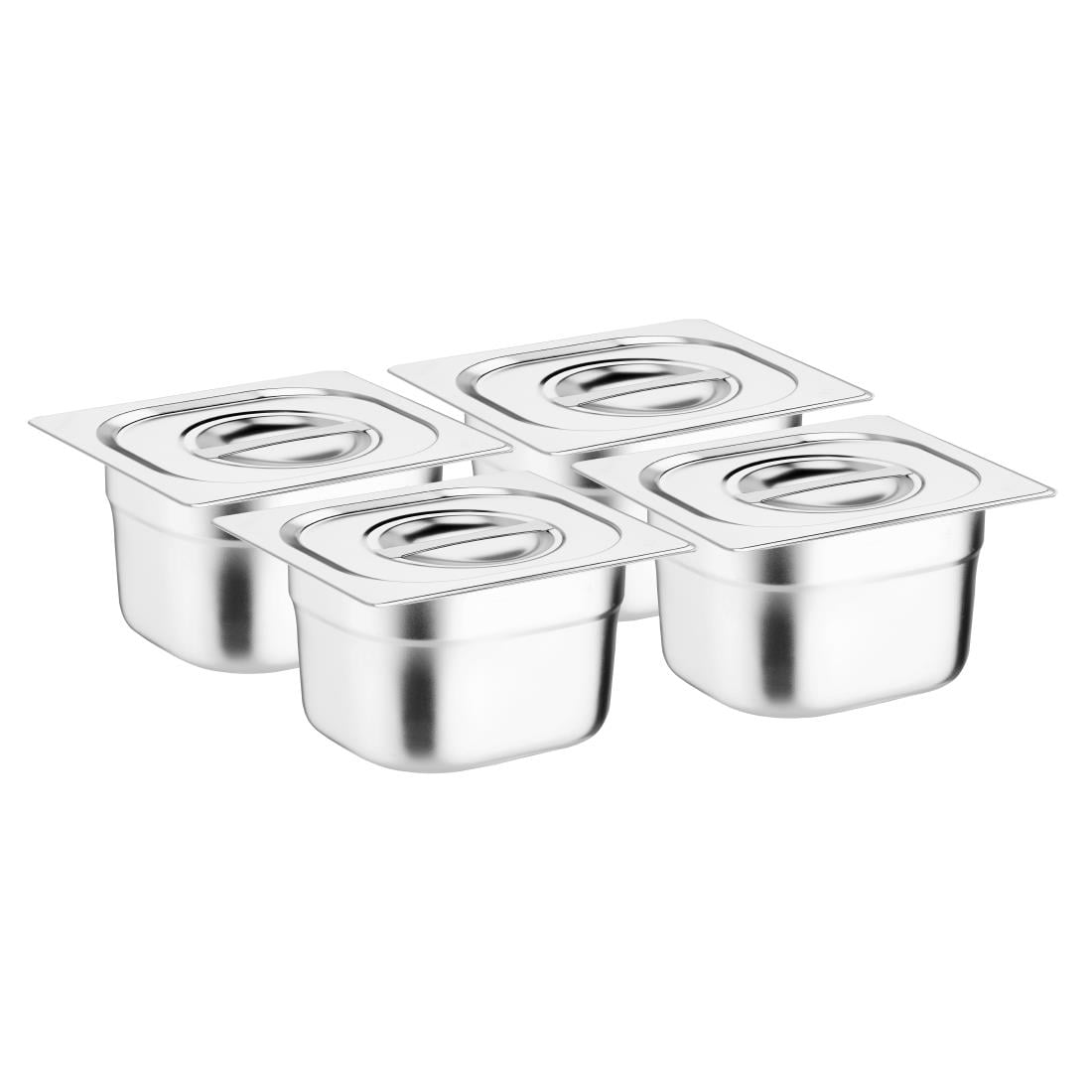 Lot de 4 bacs et couvercles inox 201 Vogue GN 1/6 100mm — S431