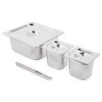 Ensemble de bacs GN 2 x 1/6 et 2/3 inox avec couvercles Vogue — SA241