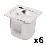 Ensemble inox 6 GN 1/6 avec couvercles Vogue (2 entretoises 325 x 25mm) — SA243