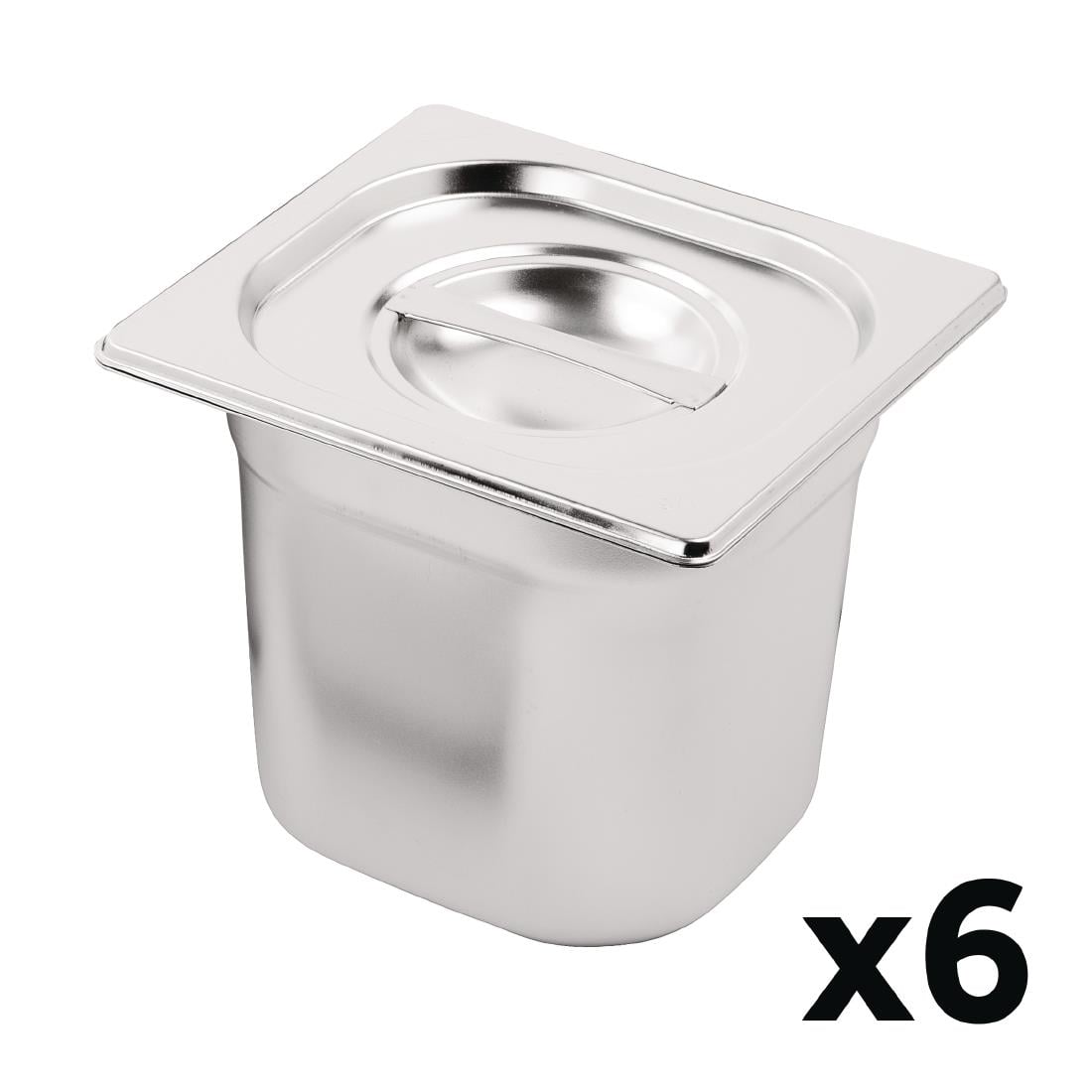 Ensemble inox 6 GN 1/6 avec couvercles Vogue (2 entretoises 325 x 25mm) — SA243