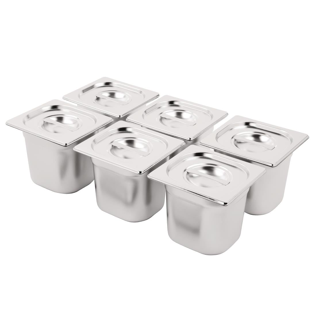 Ensemble inox 6 GN 1/6 avec couvercles Vogue (2 entretoises 325 x 25mm) — SA243