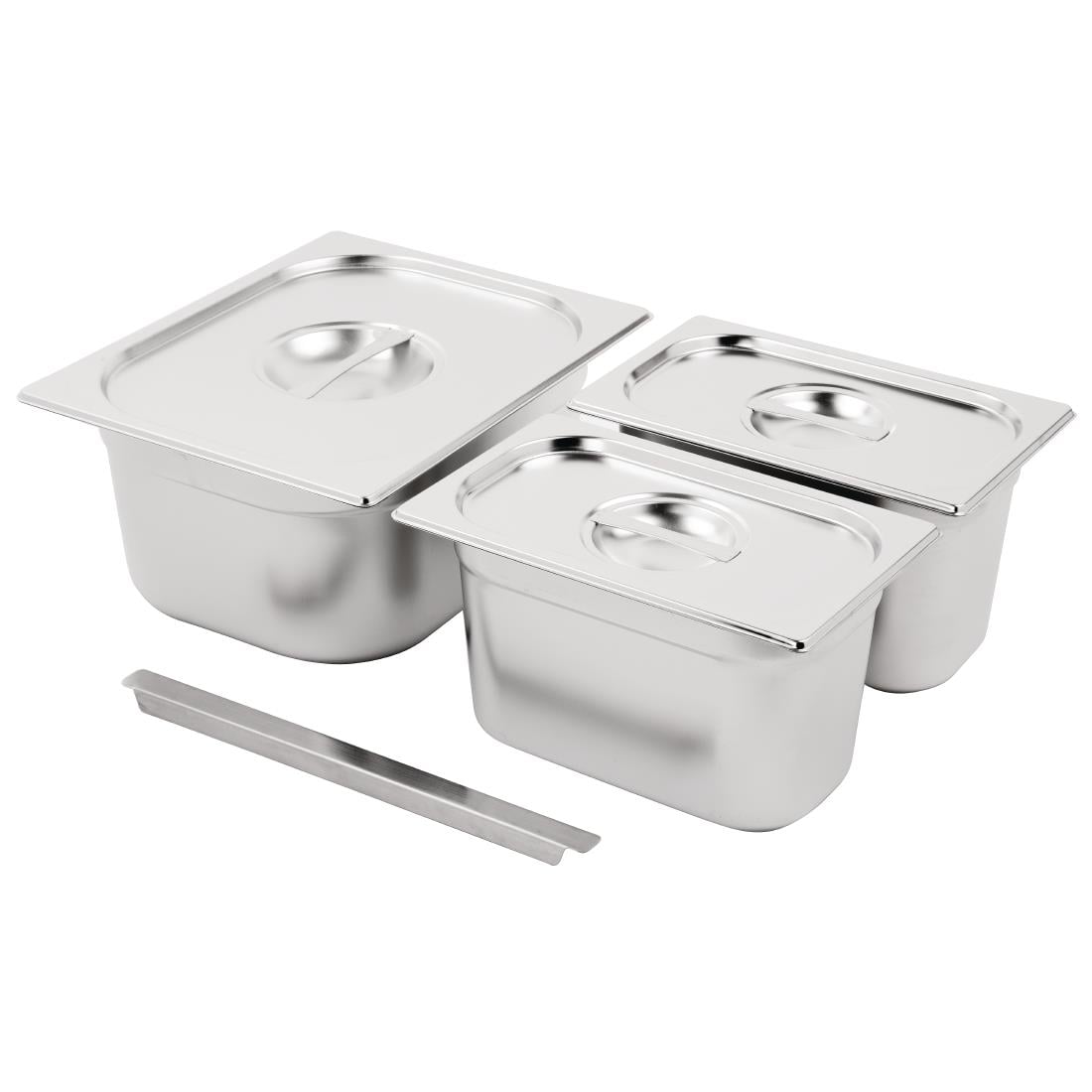 Ensemble de bacs GN 1/2 et 2 x 1/4 inox avec couvercles Vogue — SA244