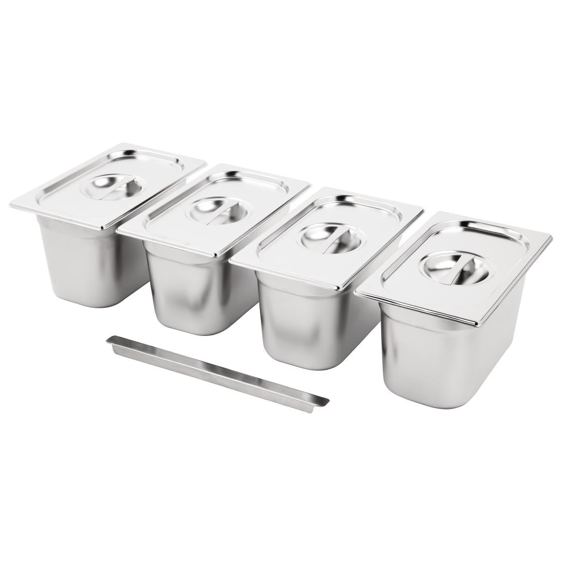 Ensemble de 4 bacs GN 1/4 en inox avec couvercles Vogue — SA247