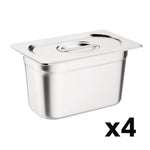 Ensemble de 4 bacs GN 1/4 en inox avec couvercles Vogue — SA247