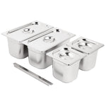 Ensemble de bacs GN 2x 1/3 et 2 x 1/6 en inox avec couvercles Vogue — SA249