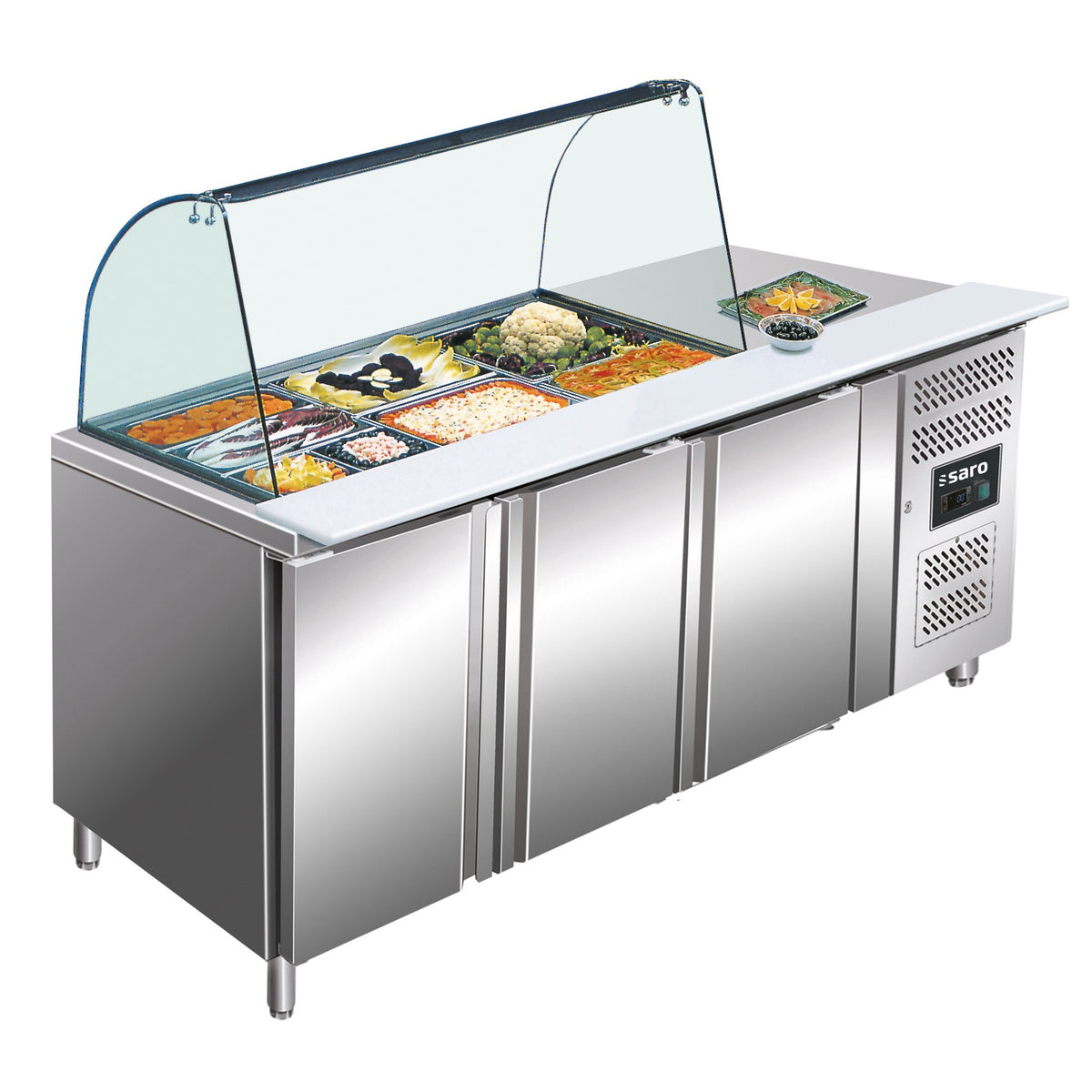 Saladette SARO, 3 portes, avec vitrine, GN 3100 TNS - 323-10715