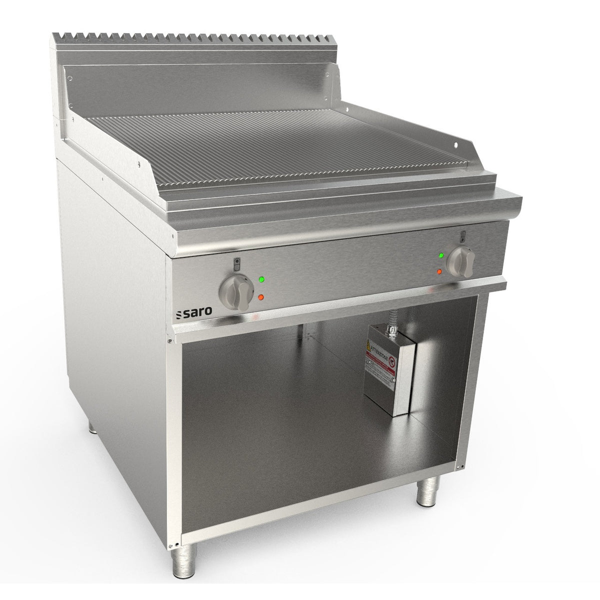 Plaque de cuisson électrique SARO, largeur 800 mm, sur pied, surface rainurée LQ / FTG4BAR - 423-8740
