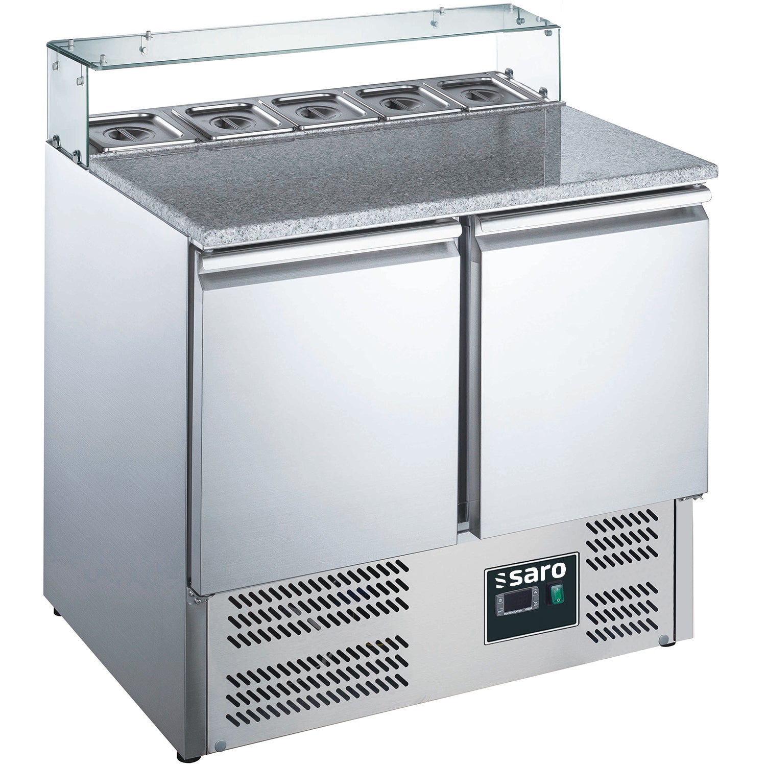 Table à pizza SARO, 2 portes, rehausse en verre, EPS 900G - 465-1060