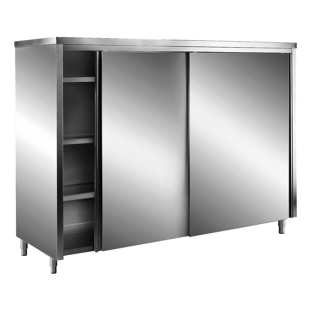 Armoire de rangement SARO en acier inoxydable avec portes coulissantes AISI 430, toit plat, 1 000 x 600 mm - 700-8070