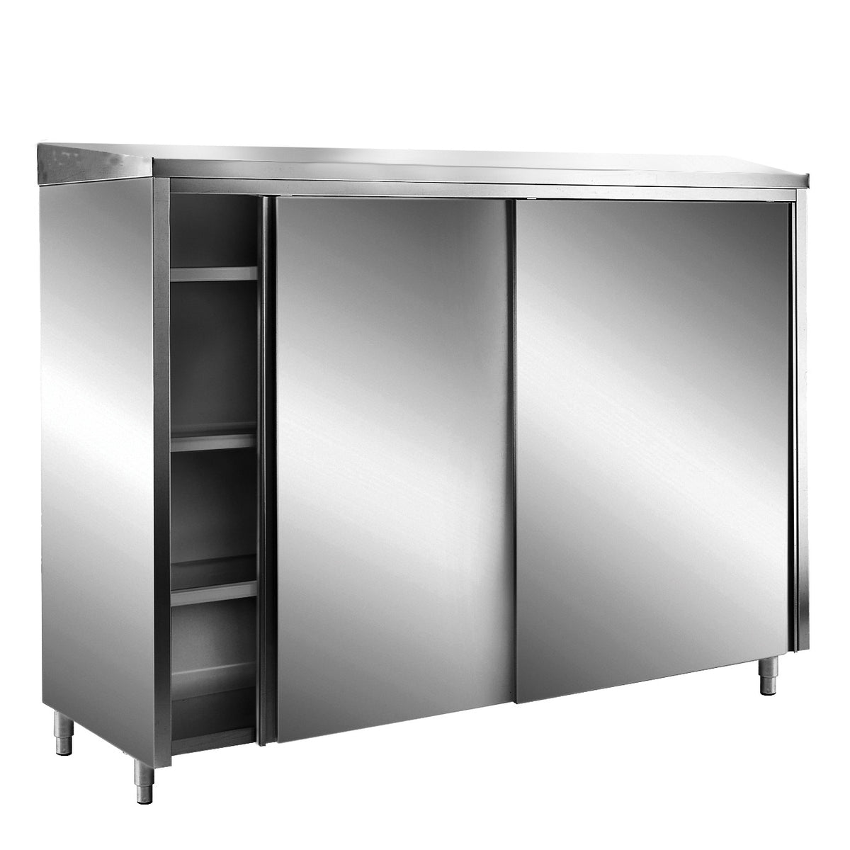 Armoire de rangement SARO en acier inoxydable AISI 430 à portes coulissantes, toit incliné, 1 400 x 600 mm - 700-8140