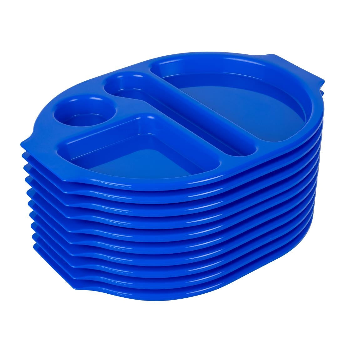 Grands plateaux repas à compartiments en polypropylène Olympia Kristallon bleus 375mm (lot de 10) — U038