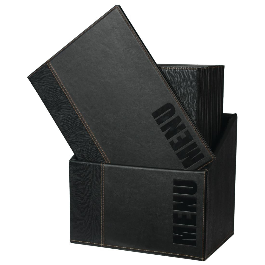 Porte-menus contemporains A4 noirs avec boîte de rangement (lot de 20) — U266