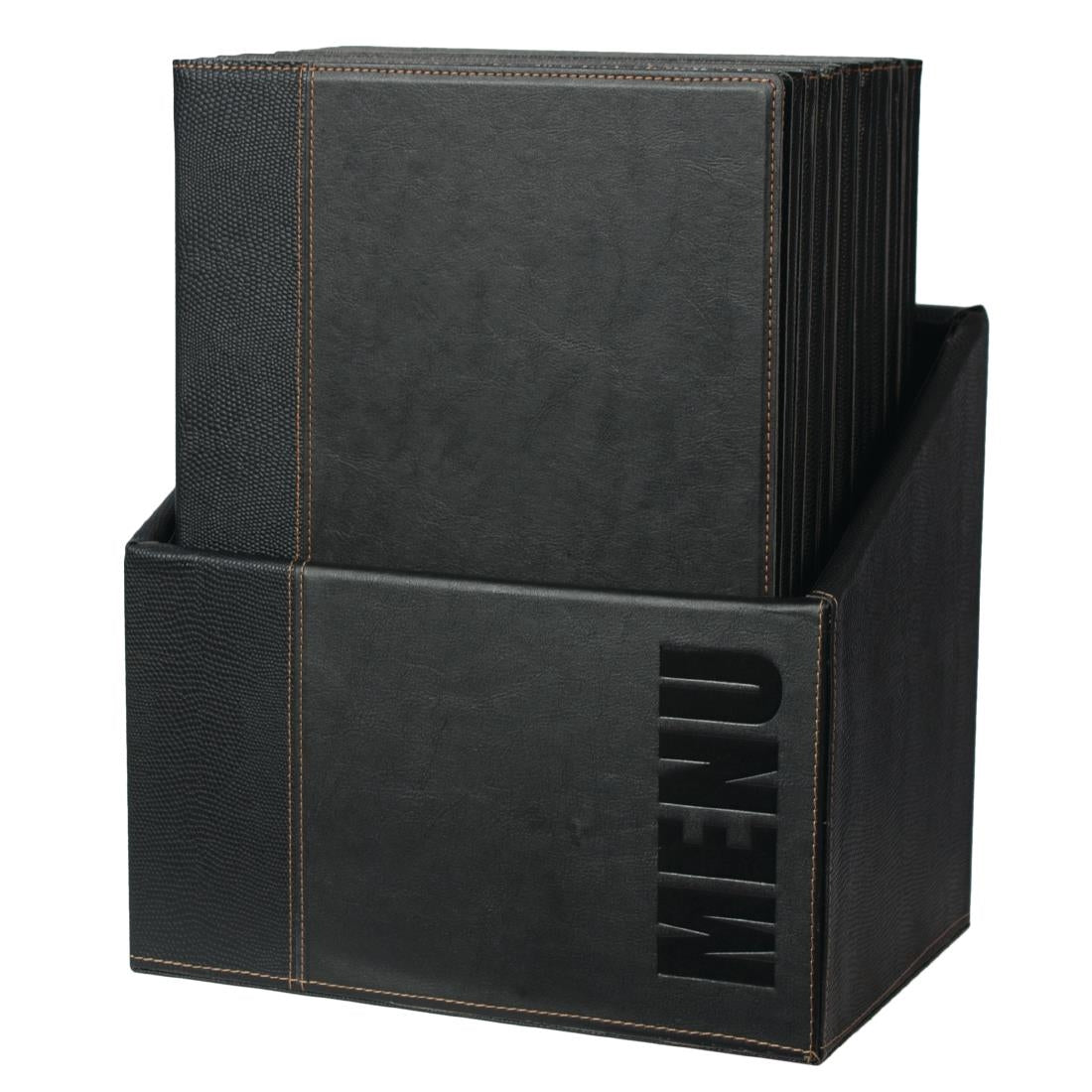 Porte-menus contemporains A4 noirs avec boîte de rangement (lot de 20) — U266